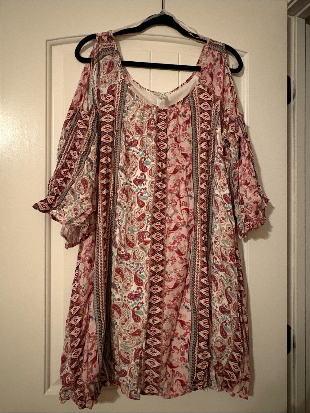 NAIF Red Paisley Cold-Shoulder Tunic